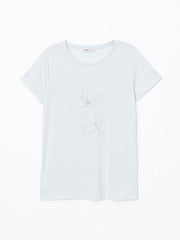 LCWAIKIKI Classic Gray Crew Neck Embroidered Women T-Shirt