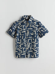 LCW Kids Navy Blue Linen Blend Boy Shirt