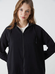 LCW Modest Ecru Hooded Plain Oversize Women Tunic