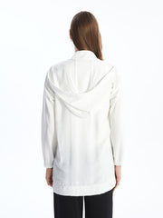 LCW Modest Ecru Hooded Plain Oversize Women Tunic