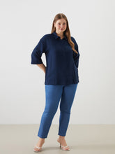 LCW Classic Blue Oversize Dobby Women Shirt