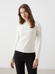 LCW Modest Ecru Stand Collar Women Bodysuit