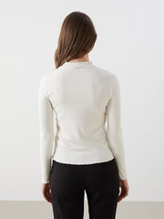 LCW Modest Ecru Stand Collar Women Bodysuit