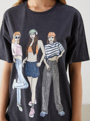 Xside Crew Neck Printed Women T-Shirt