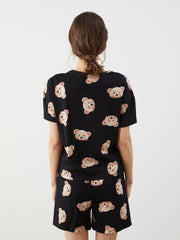 LCW Young Crew Neck Bear Printed Women Pajama Set With Shorts