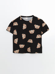 LCW Young Crew Neck Bear Printed Women Pajama Set With Shorts