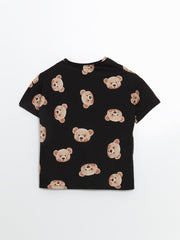 LCW Young Crew Neck Bear Printed Women Pajama Set With Shorts