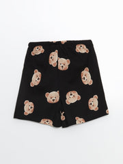 LCW Young Crew Neck Bear Printed Women Pajama Set With Shorts