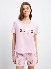 LCW Young Teddy Bear Printed Women Pajama Set With Shorts