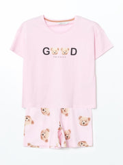 LCW Young Teddy Bear Printed Women Pajama Set With Shorts