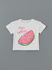 LCW Kids White Crew Neck Printed Girls T-Shirt