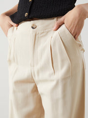 Xside Linen Blend Women Pleated Trousers