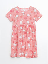 LCW Kids Pink Crew Neck Printed Girls' Cotton Dress