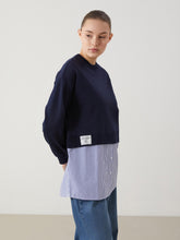 LCW Modest Blue Crew Neck Striped Oversize Women Tunic