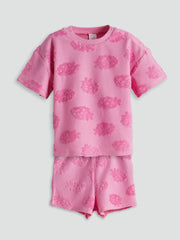 LCW Baby Embossed Printed Baby Girl Blouse And Shorts 2-Pack