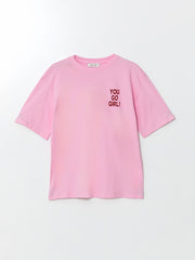 LCW Vision Pink Crew Neck Printed Women T-Shirt