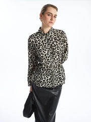 LCWAIKIKI Classic Black Leopard Print Women Shirt