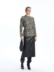 LCWAIKIKI Classic Black Leopard Print Women Shirt