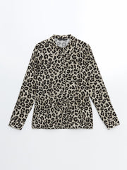 LCWAIKIKI Classic Black Leopard Print Women Shirt