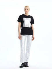 LCW Vision Black Crew Neck Printed Women T-Shirt