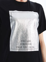 LCW Vision Black Crew Neck Printed Women T-Shirt