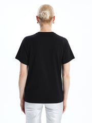 LCW Vision Black Crew Neck Printed Women T-Shirt