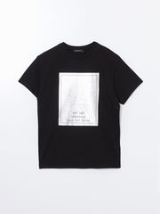 LCW Vision Black Crew Neck Printed Women T-Shirt