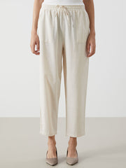 LCW Vision Indigo Elastic Waist Linen Blend Women Trousers