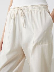 LCW Vision Indigo Elastic Waist Linen Blend Women Trousers