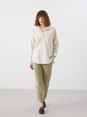 LCW Vision Indigo Elastic Waist Linen Blend Women Trousers