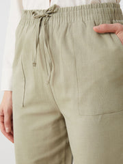 LCW Vision Indigo Elastic Waist Linen Blend Women Trousers