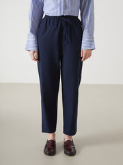 LCW Vision Indigo Elastic Waist Linen Blend Women Trousers