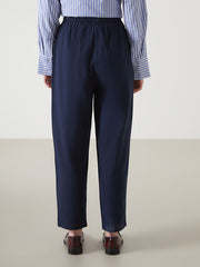 LCW Vision Indigo Elastic Waist Linen Blend Women Trousers