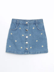 LCW Kids Adjustable Waist Floral Girl Jean Skirt