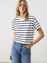LCW Comfort Black Crew Neck Striped Women T-Shirt