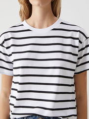LCW Comfort Black Crew Neck Striped Women T-Shirt