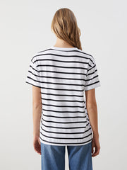 LCW Comfort Black Crew Neck Striped Women T-Shirt