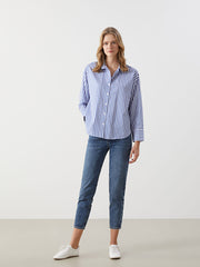 LCW Vision Blue Striped Oversize Women Shirt