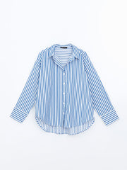 LCW Vision Blue Striped Oversize Women Shirt