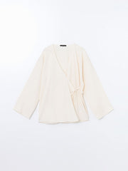 LCW Vision Khaki Double Breasted Textured Women Kimono