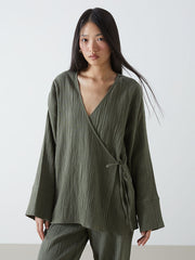 LCW Vision Khaki Double Breasted Textured Women Kimono