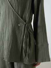 LCW Vision Khaki Double Breasted Textured Women Kimono