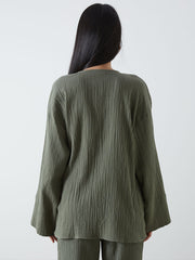 LCW Vision Khaki Double Breasted Textured Women Kimono