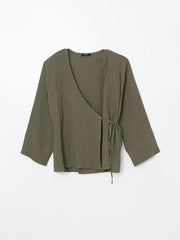 LCW Vision Khaki Double Breasted Textured Women Kimono