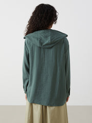 LCW Modest Hooded Textured Oversize Crinkle Women Tunic