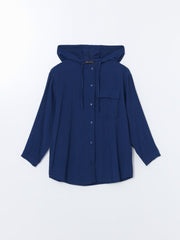 LCW Modest Hooded Textured Oversize Crinkle Women Tunic