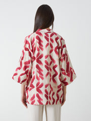 LCW Vision Shawl Collar Patterned Oversize Women Kimono