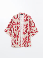 LCW Vision Shawl Collar Patterned Oversize Women Kimono
