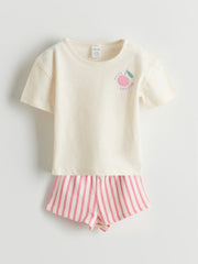 LCW Baby Printed Baby Girl T-Shirt And Striped Shorts 2-Pack