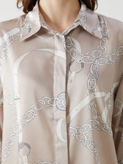 LCW Modest Patterned Satin Women Shirt Tunic